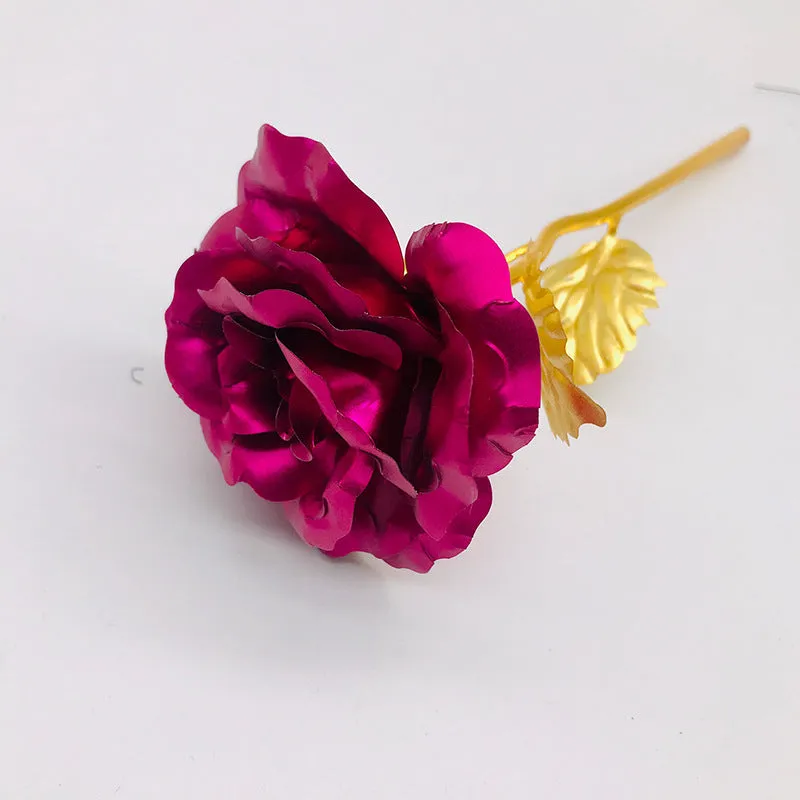 24K luminous gold rose flower set in gift box with tote bag, handmade plastic bouquet non-fade artificial roses