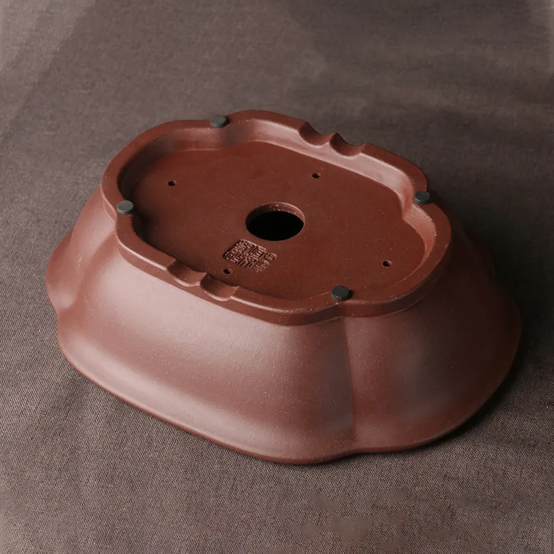 Handmade purple clay bonsai basin in classical Chinese plain style measuring 25x20x7cm