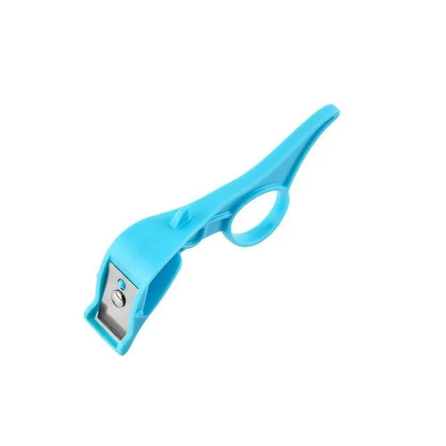 Blue multifunctional fruit peeler with stainless steel blade and finger ring continuous scraping design