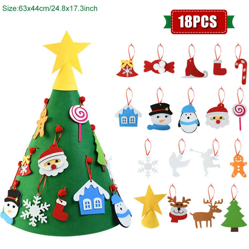 DIY felt Christmas tree ornaments for kids, 18 pieces, colour sections A-I, felt width 110cm