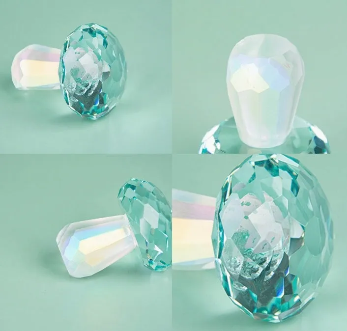 Modern geometric white crystal mushroom decoration in transparent, green, red, or yellow, 40mm wide.