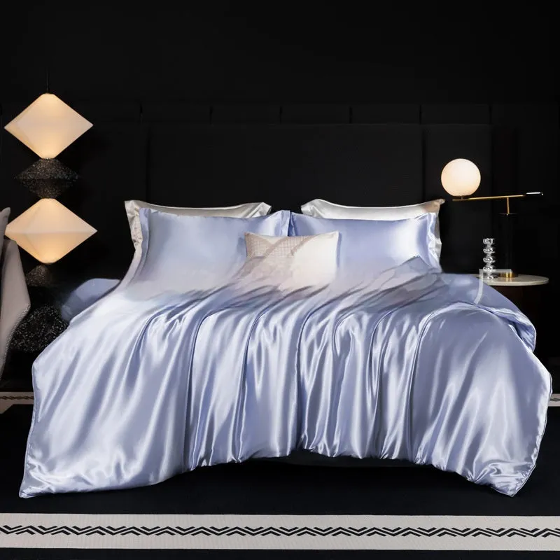 Silk bed sheet four-piece set in solid colour modern style displayed in multiple size configurations