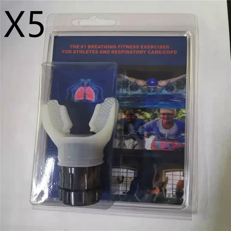 White and black silicone breathing trainer respirator with adjustable resistance dial for lung exercise