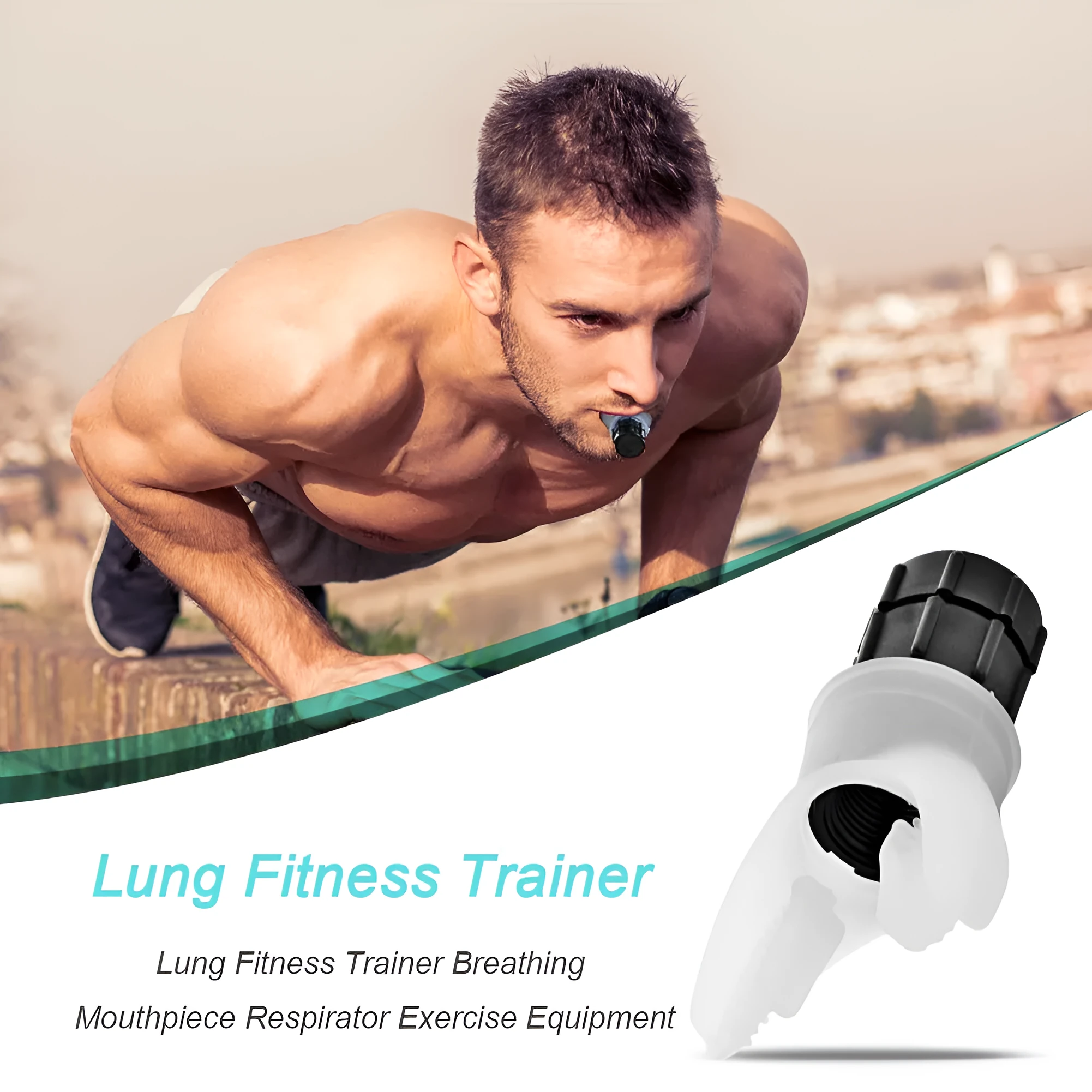 White and black silicone breathing trainer respirator with adjustable resistance dial for lung exercise