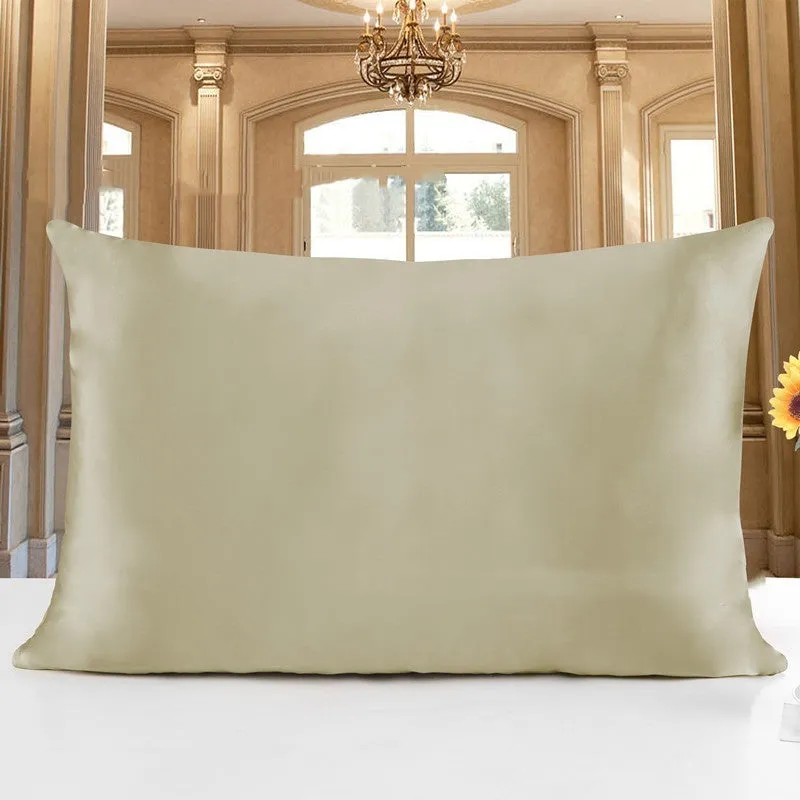 19M double-sided silk pillowcase shown in apricot colour, with size options 51x66, 51x76, and 51x91 cm.