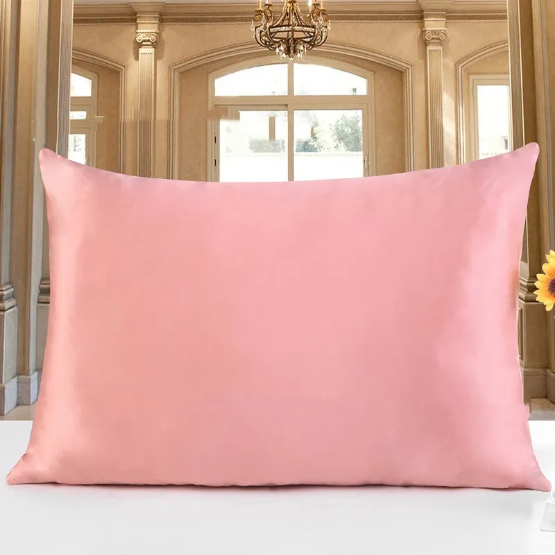 19M double-sided silk pillowcase shown in apricot colour, with size options 51x66, 51x76, and 51x91 cm.