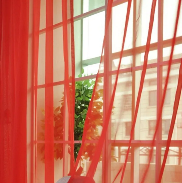 Solid tulle curtain in white, sheer fabric for living room window, 100x200cm size with rod pocket top