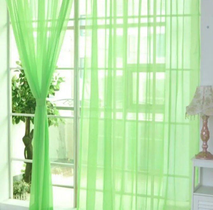 Solid tulle curtain in white, sheer fabric for living room window, 100x200cm size with rod pocket top