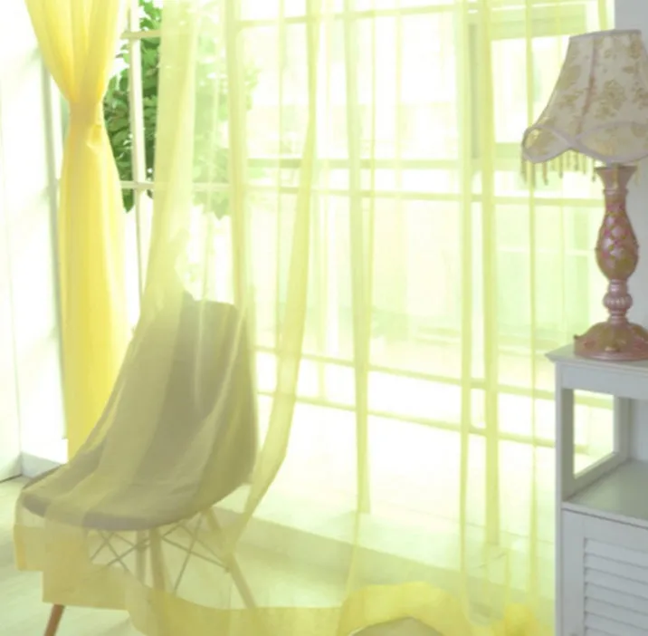 Solid tulle curtain in white, sheer fabric for living room window, 100x200cm size with rod pocket top