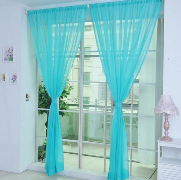 Solid tulle curtain in white, sheer fabric for living room window, 100x200cm size with rod pocket top