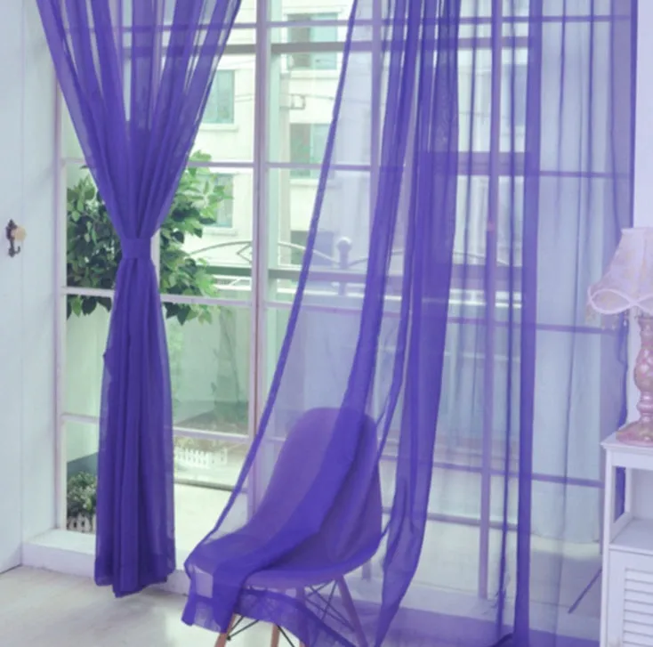 Solid tulle curtain in white, sheer fabric for living room window, 100x200cm size with rod pocket top