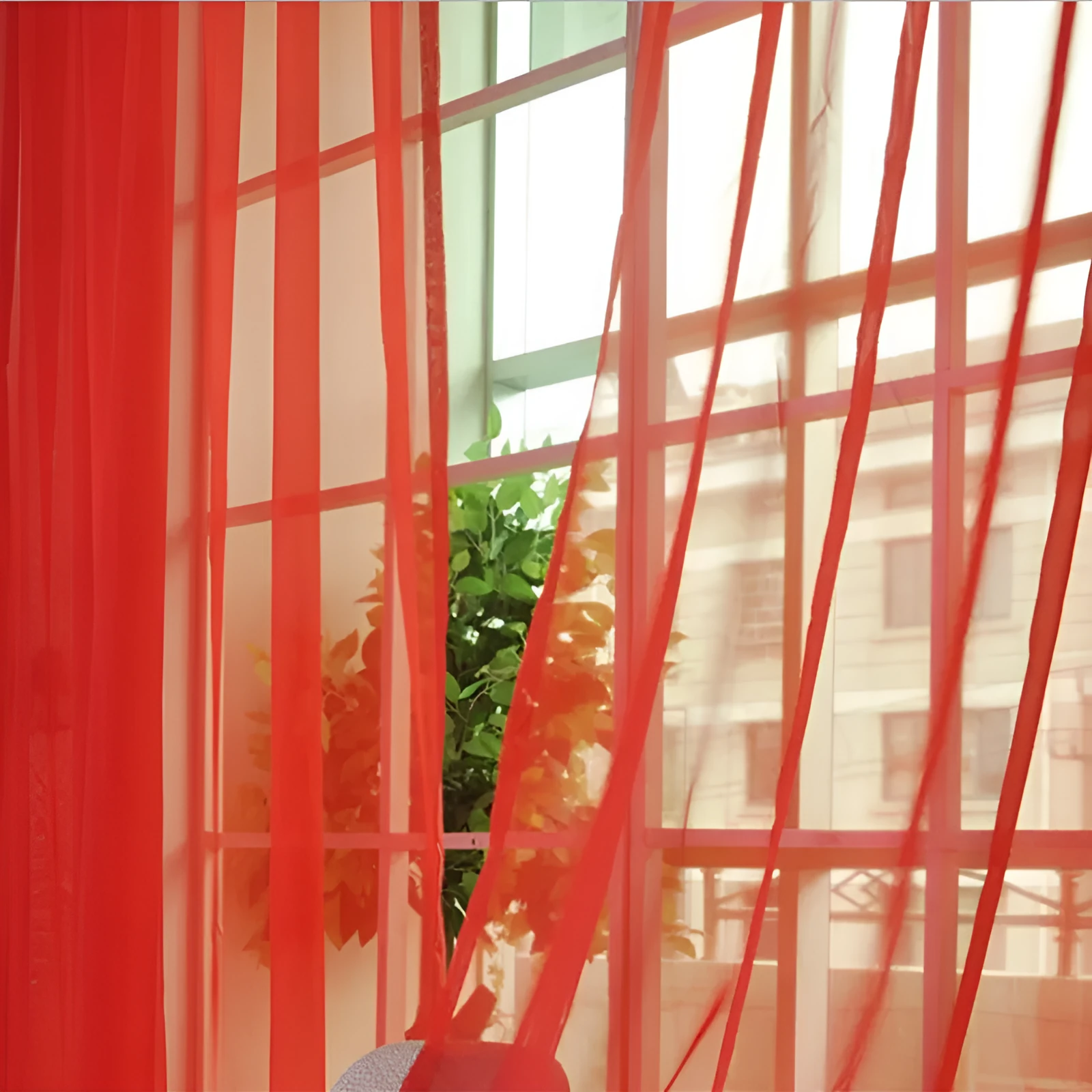 Solid tulle curtain in white, sheer fabric for living room window, 100x200cm size with rod pocket top