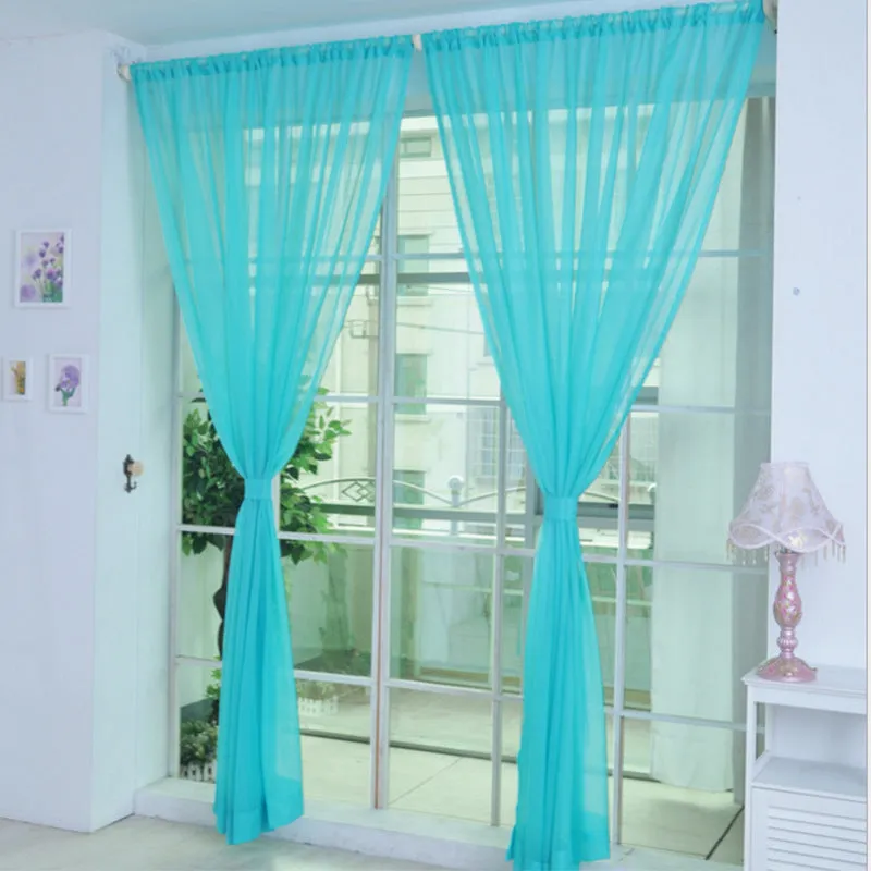 Solid tulle curtain in white, sheer fabric for living room window, 100x200cm size with rod pocket top