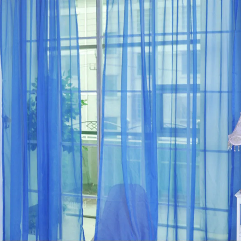 Solid tulle curtain in white, sheer fabric for living room window, 100x200cm size with rod pocket top
