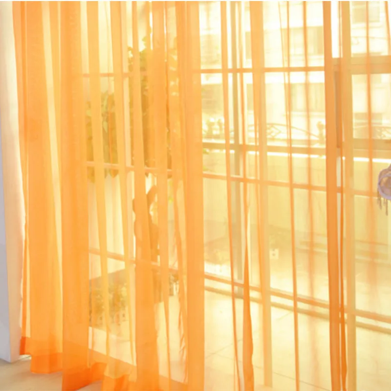Solid tulle curtain in white, sheer fabric for living room window, 100x200cm size with rod pocket top