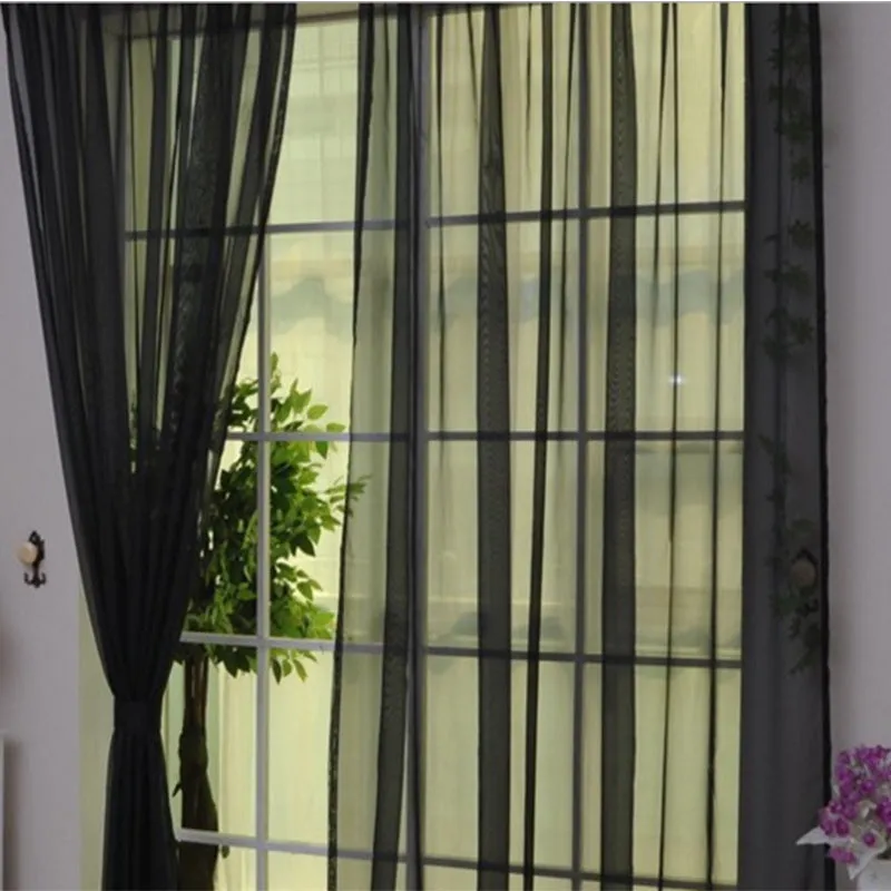 Solid tulle curtain in white, sheer fabric for living room window, 100x200cm size with rod pocket top