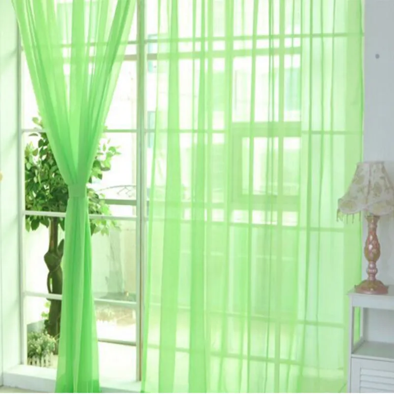 Solid tulle curtain in white, sheer fabric for living room window, 100x200cm size with rod pocket top