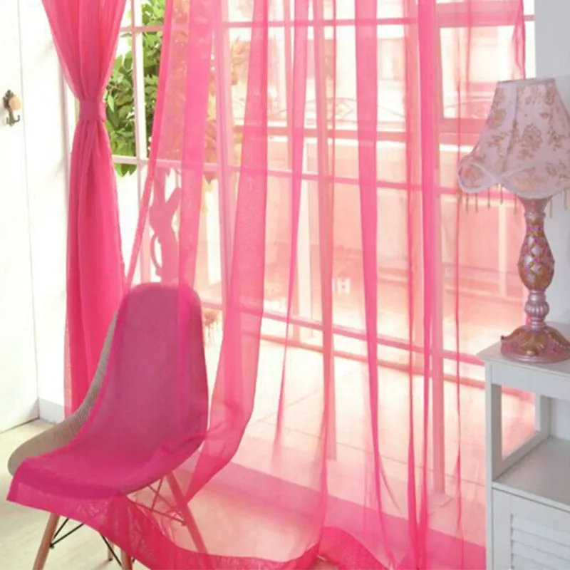 Solid tulle curtain in white, sheer fabric for living room window, 100x200cm size with rod pocket top