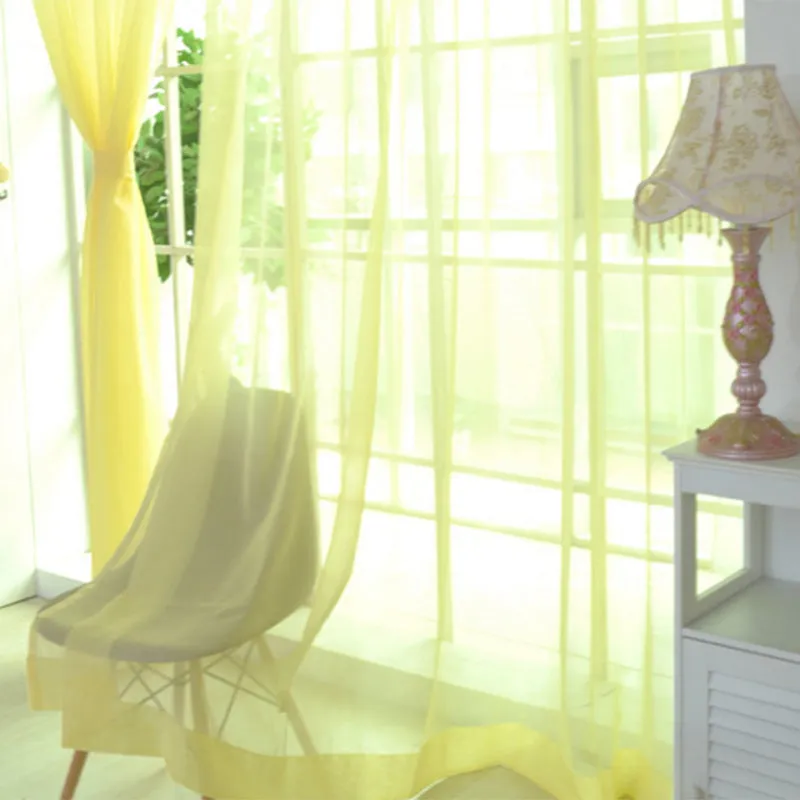 Solid tulle curtain in white, sheer fabric for living room window, 100x200cm size with rod pocket top