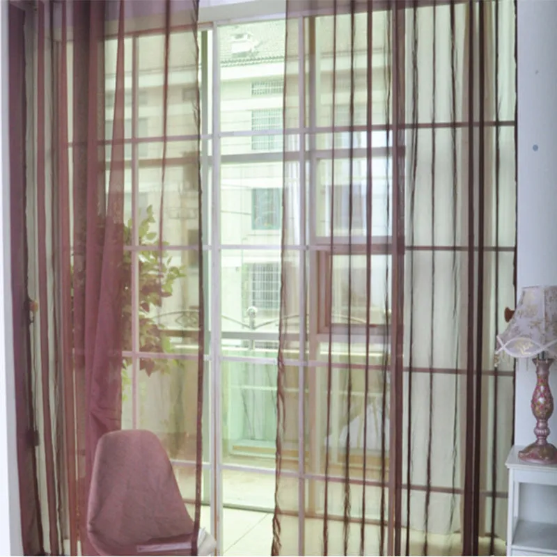 Solid tulle curtain in white, sheer fabric for living room window, 100x200cm size with rod pocket top