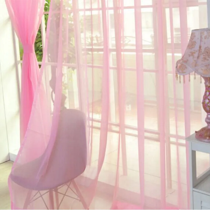 Solid tulle curtain in white, sheer fabric for living room window, 100x200cm size with rod pocket top
