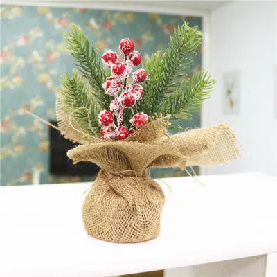 Wooden Christmas wreath with red fruit bowknot design on dead branches, 30cm diameter