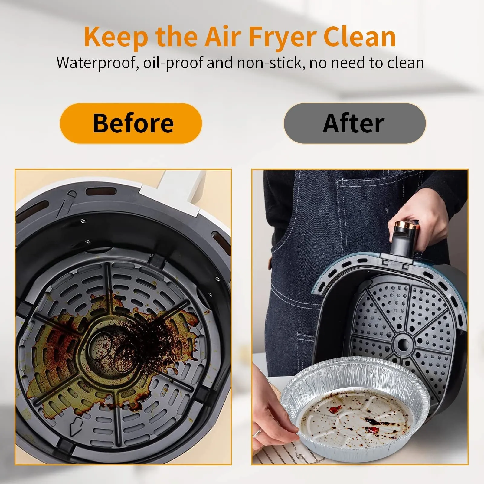 Round disposable aluminium foil liner for air fryer with 4cm high edges, 8 inch size, on a white background