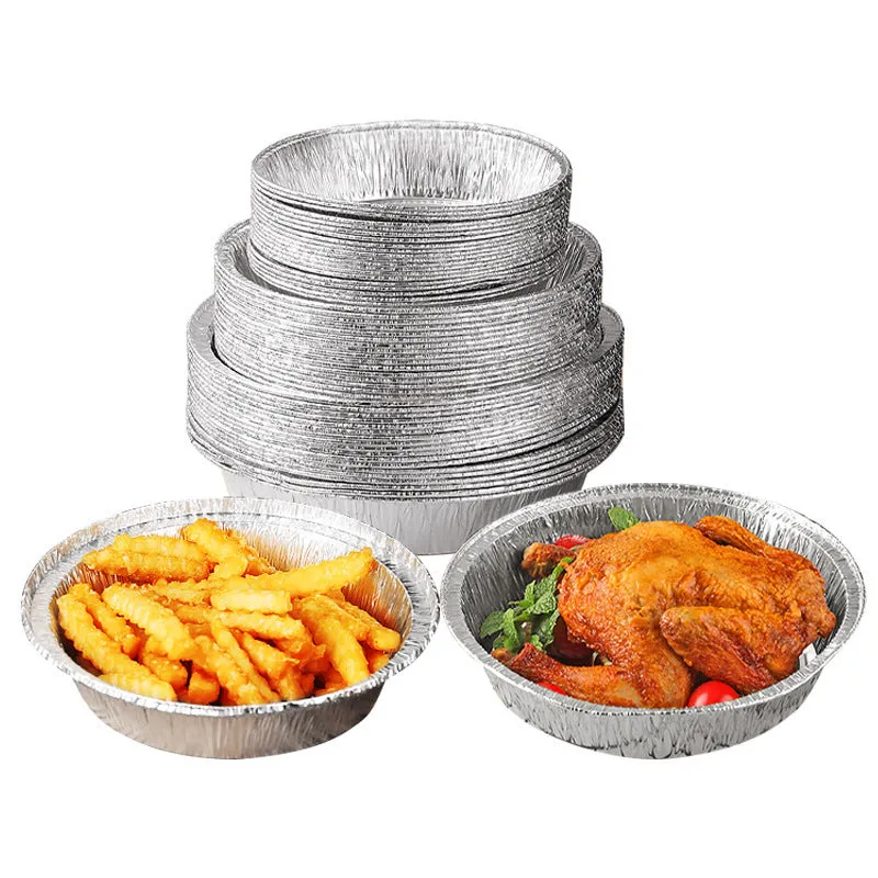 Round disposable aluminium foil liner for air fryer with 4cm high edges, 8 inch size, on a white background