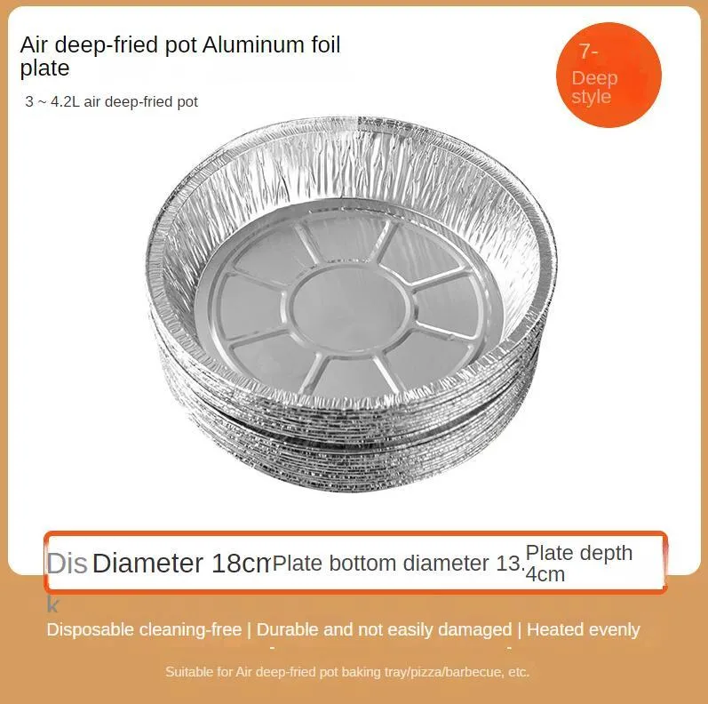 Round disposable aluminium foil liner for air fryer with 4cm high edges, 8 inch size, on a white background