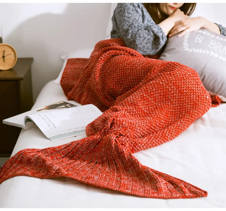 Mermaid tail blanket knitted crochet for children in dark purple, super soft acrylic sleeping blanket