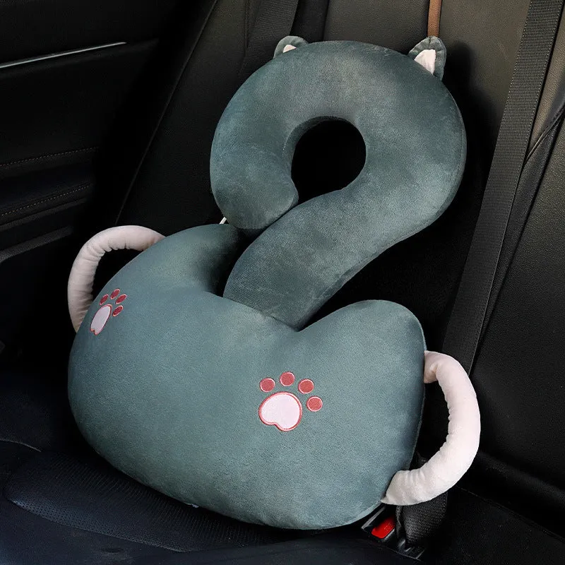 Square 65cm cartoon cushion with a question mark animal hug pattern in various colours like capybara, cat, and dinosaur.