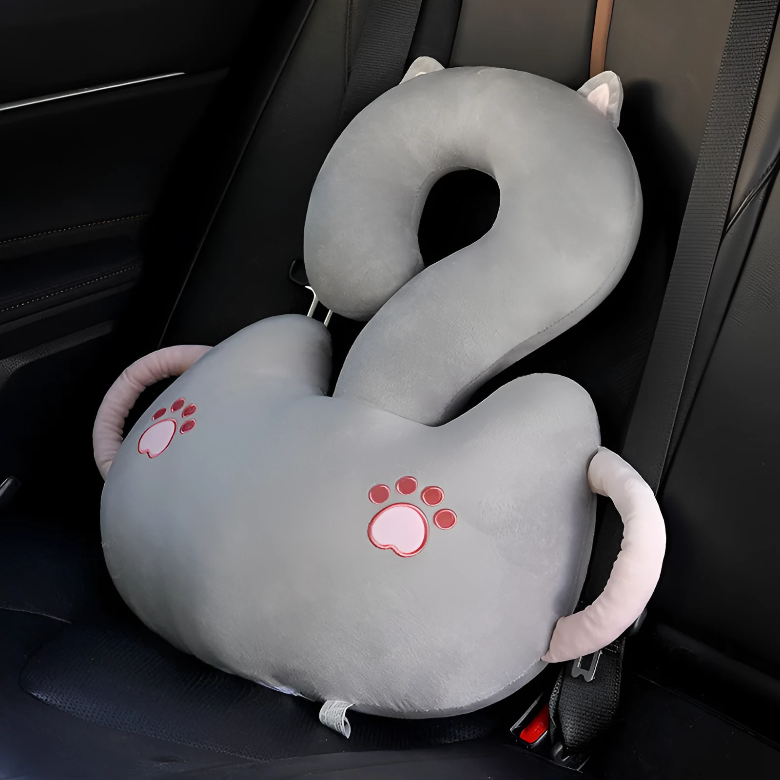 Square 65cm cartoon cushion with a question mark animal hug pattern in various colours like capybara, cat, and dinosaur.