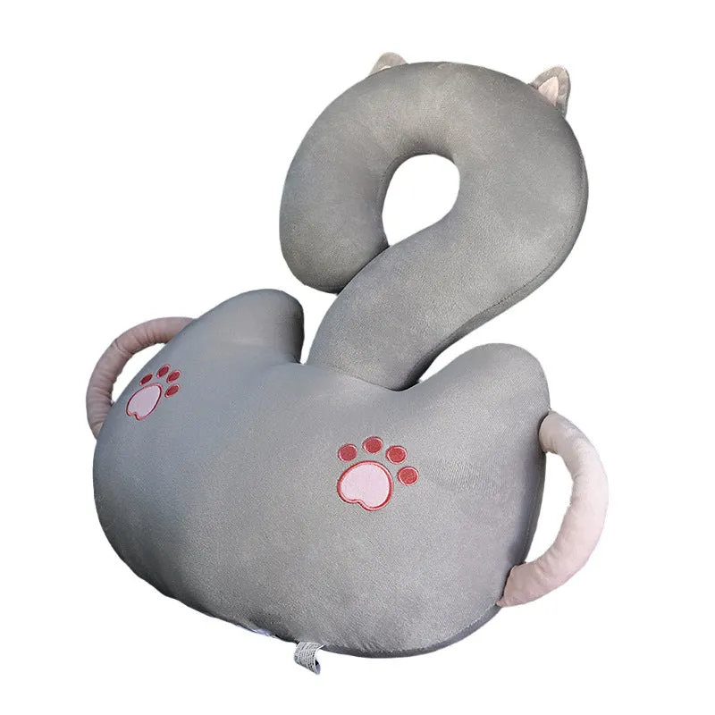 Square 65cm cartoon cushion with a question mark animal hug pattern in various colours like capybara, cat, and dinosaur.