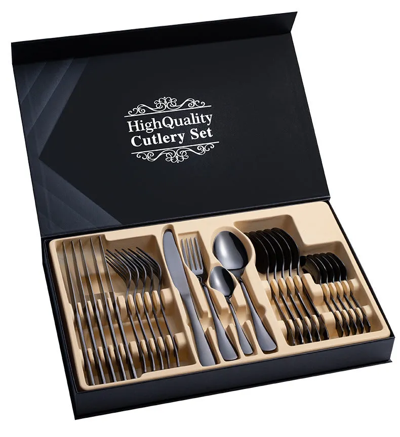 24-piece stainless steel cutlery set in gift box with steak knife fork mirror polished finish
