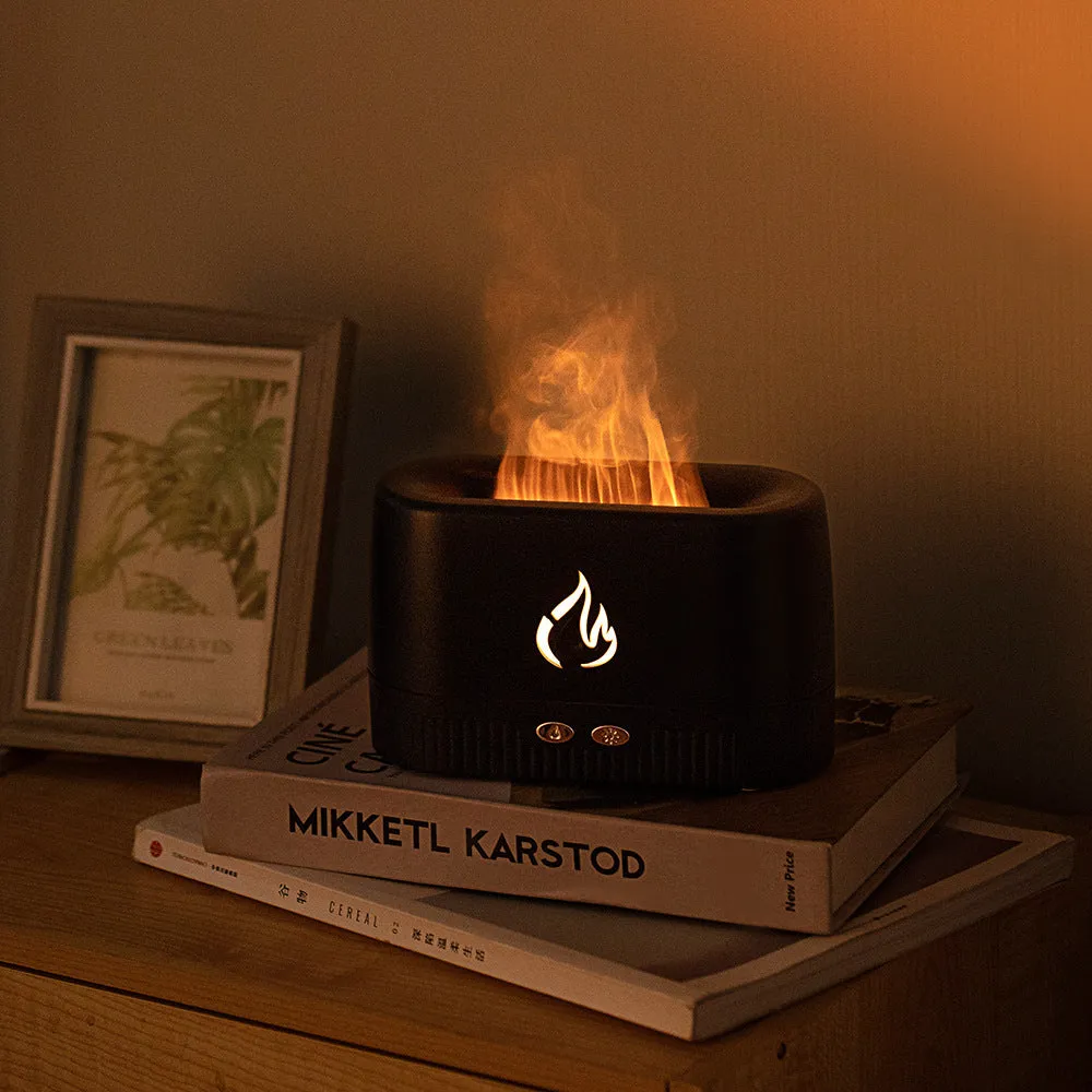 Simulated flame aromatherapy machine humidifier with 200ml tank USB power in Black and White