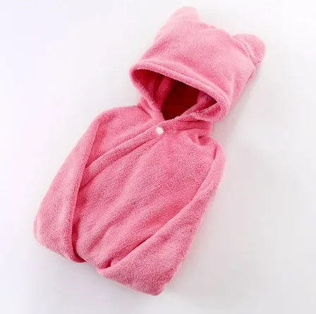 Soft cotton baby care hooded bath towel 65x110cm in pink with hood and border detail
