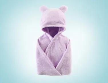 Soft cotton baby care hooded bath towel 65x110cm in pink with hood and border detail