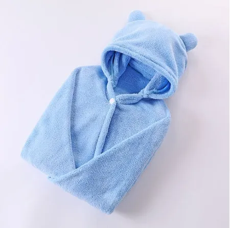Soft cotton baby care hooded bath towel 65x110cm in pink with hood and border detail
