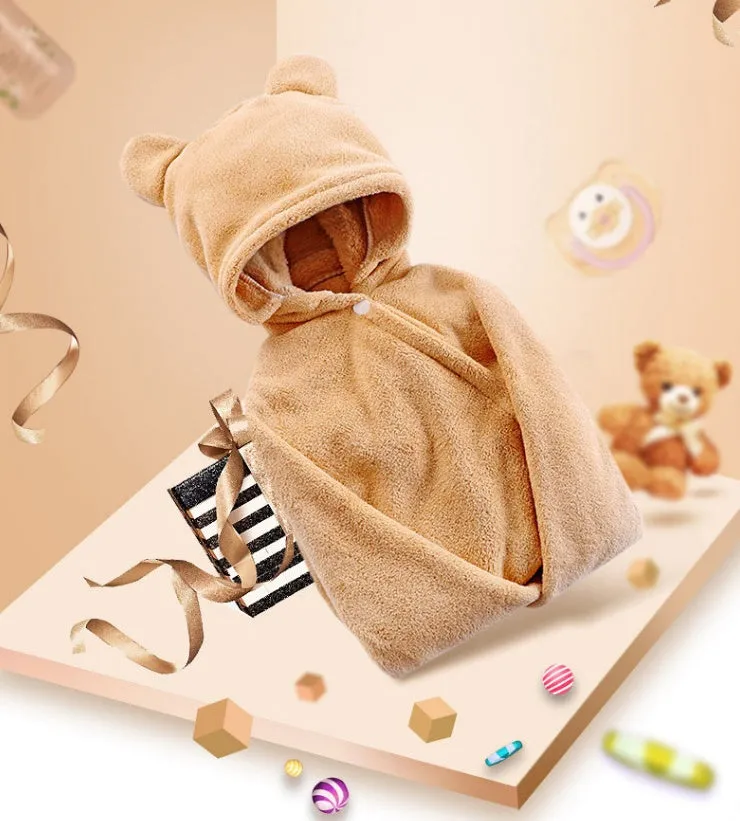 Soft cotton baby care hooded bath towel 65x110cm in pink with hood and border detail