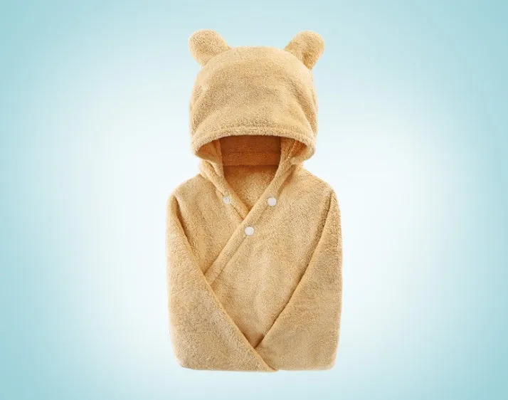 Soft cotton baby care hooded bath towel 65x110cm in pink with hood and border detail