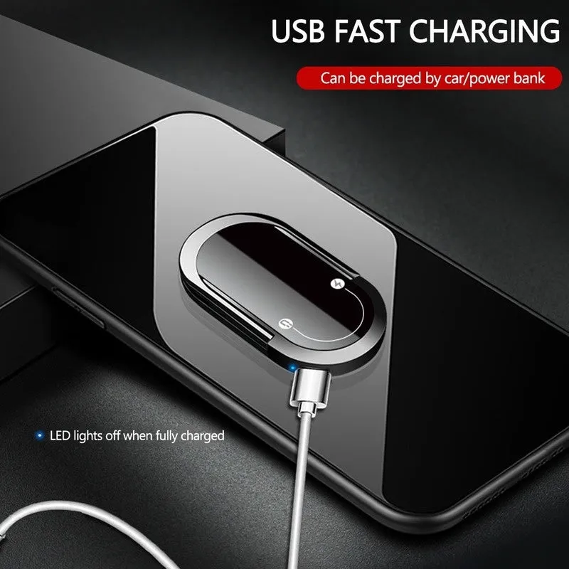 Portable USB plasma lighter with mobile phone holder, aluminium alloy, black ice colour