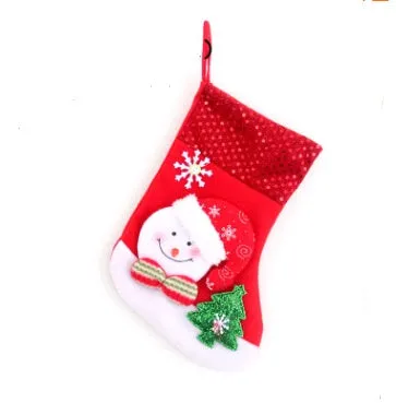 Hand-sewn cloth Christmas socks in sequin and letter styles, including a large red sock for gift bag use