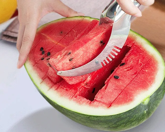 Silver stainless steel fruit cutter for watermelon hami melon pitaya pawpaw measuring 20.5 by 2.5 cm
