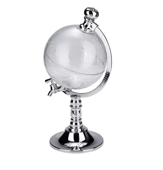 Transparent globe wine decanter on silver stand with 1 litre capacity for alcohol drinks