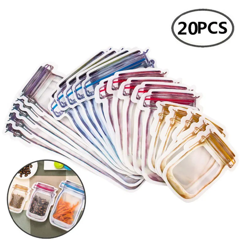 Reusable PE plastic self-sealing snack storage bag with zipper, 1L capacity, for biscuits and nuts
