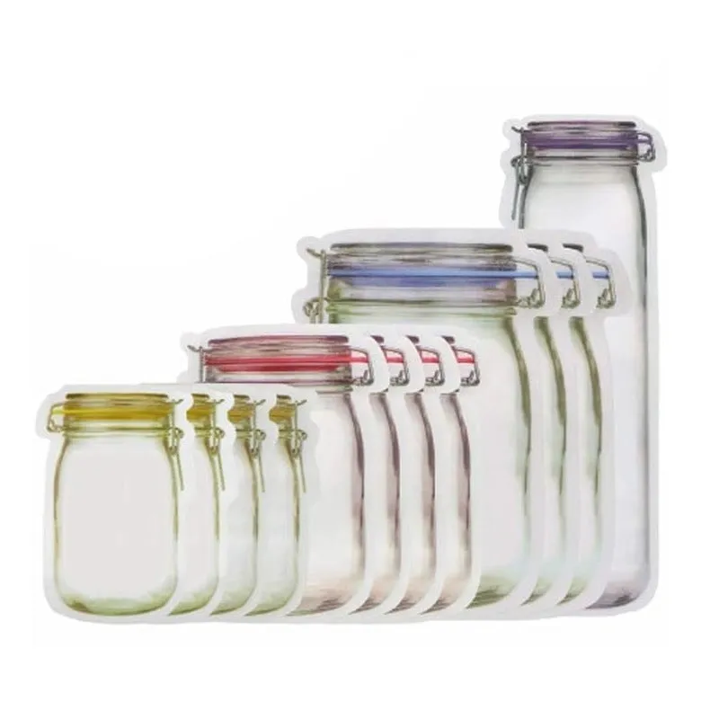 Reusable PE plastic self-sealing snack storage bag with zipper, 1L capacity, for biscuits and nuts