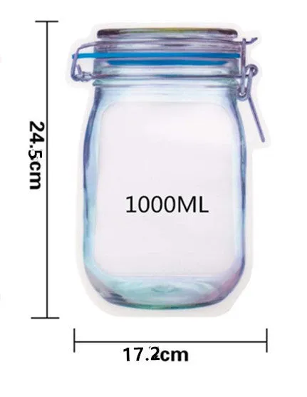 Reusable PE plastic self-sealing snack storage bag with zipper, 1L capacity, for biscuits and nuts