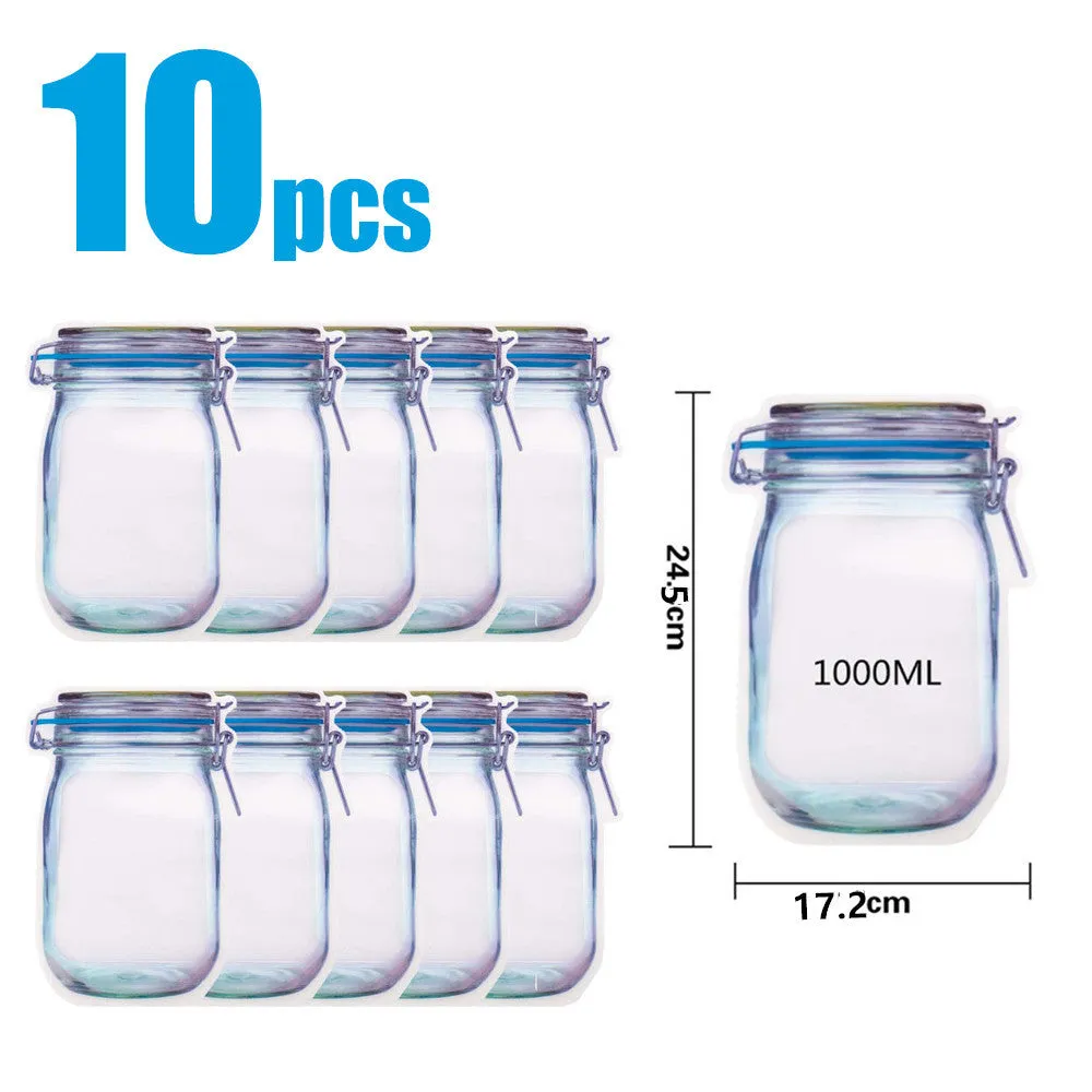 Reusable PE plastic self-sealing snack storage bag with zipper, 1L capacity, for biscuits and nuts