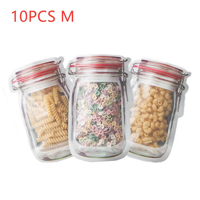 Reusable PE plastic self-sealing snack storage bag with zipper, 1L capacity, for biscuits and nuts
