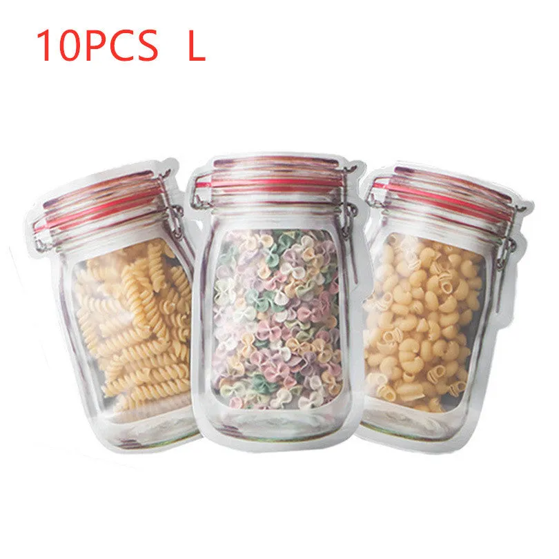 Reusable PE plastic self-sealing snack storage bag with zipper, 1L capacity, for biscuits and nuts